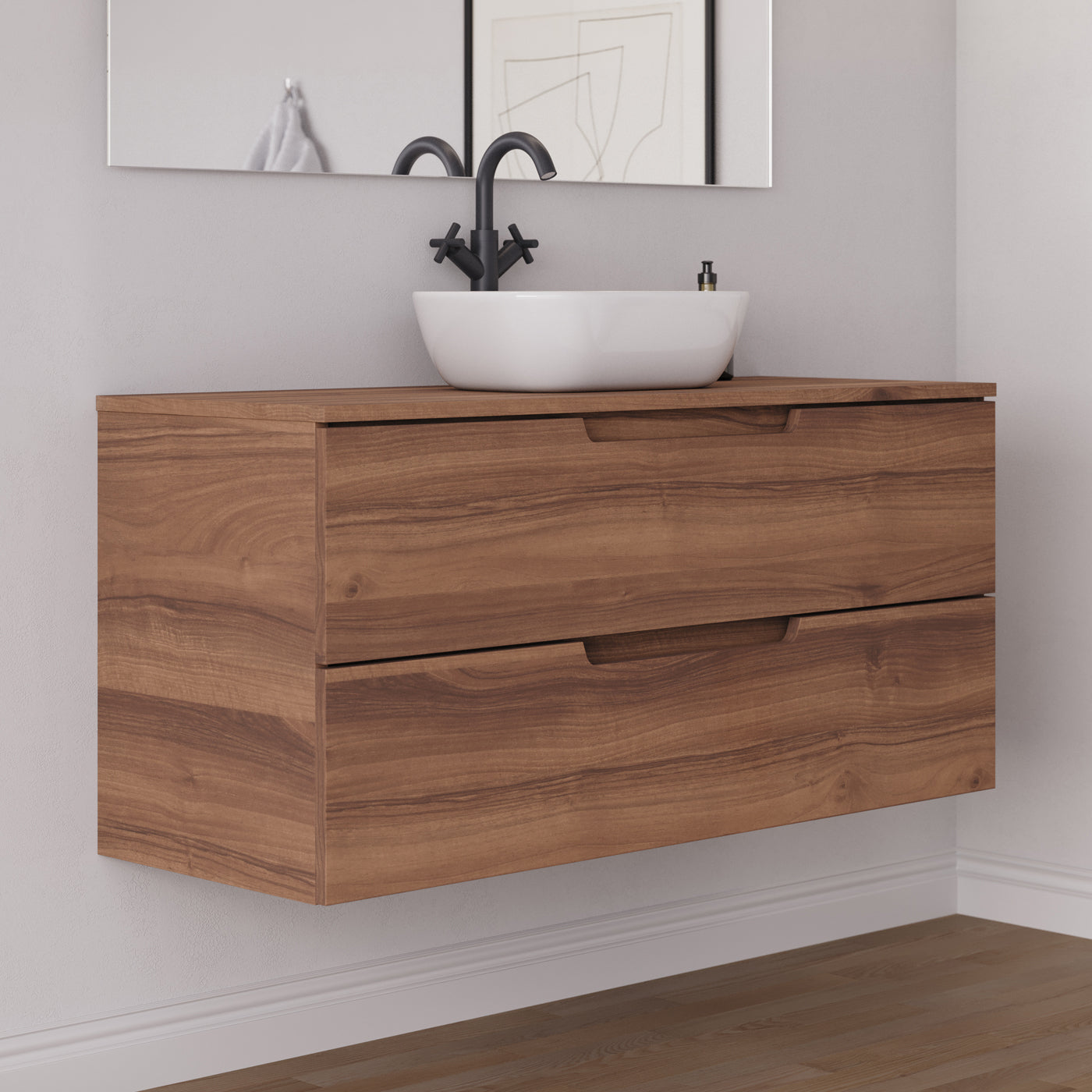 Meuble salle de bain SONRIZA 120cm noyer vasque zeus vue profil