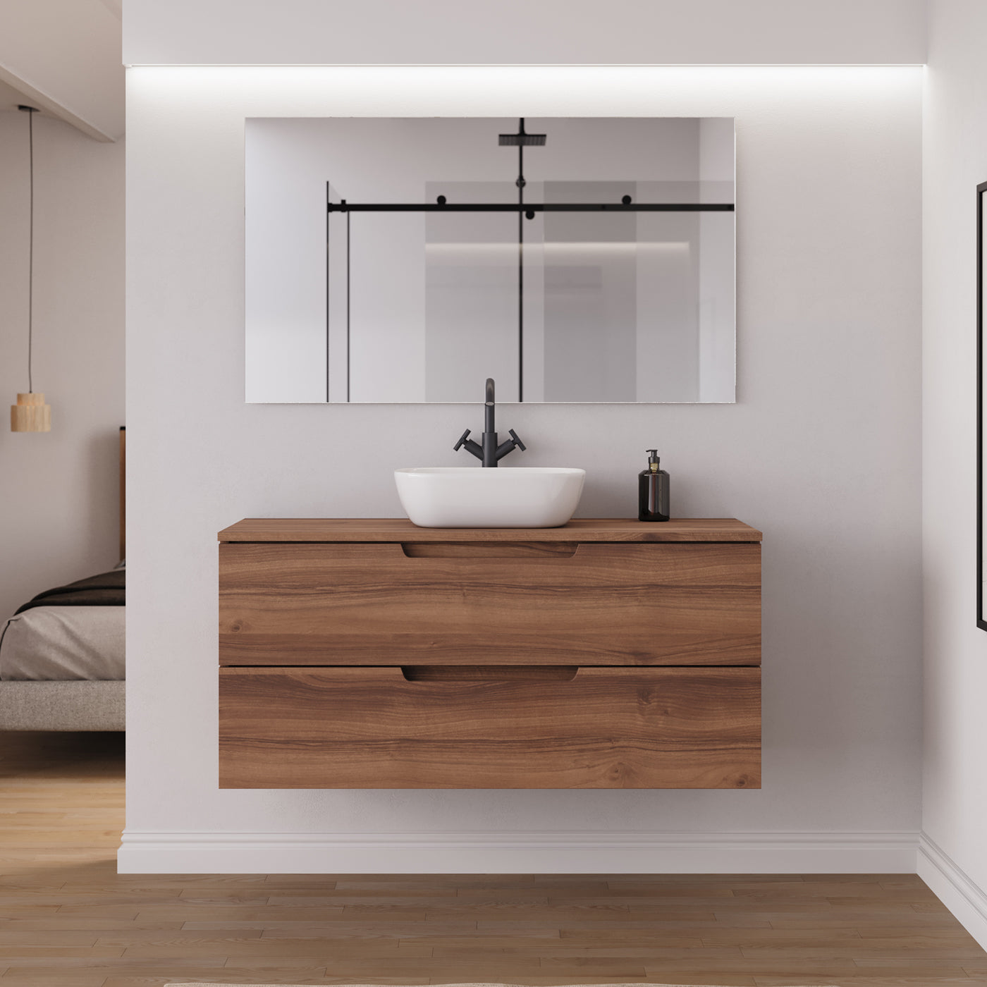 Ambiance Meuble salle de bain SONRIZA 120cm noyer vasque zeus