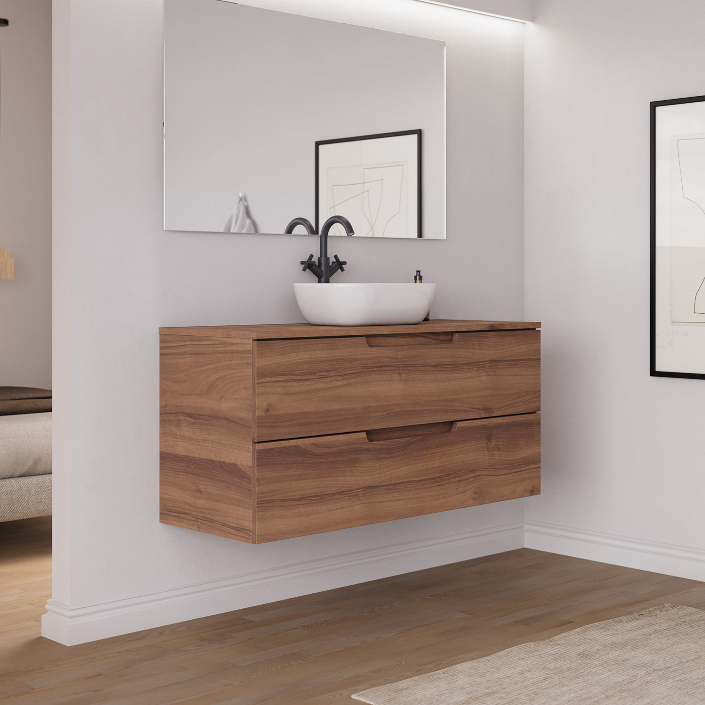 Ambiance meuble salle de bain SONRIZA 120cm noyer vasque zeus vue profil