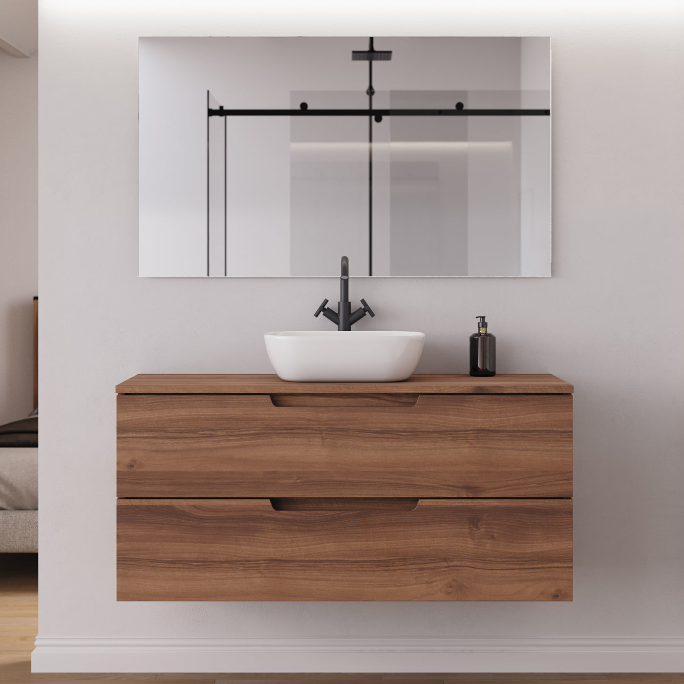Meuble salle de bain SONRIZA 120cm noyer vasque zeus miroir