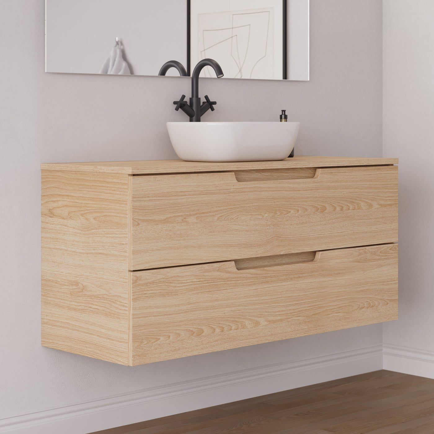 Meuble salle de bain SONRIZA 120cm roble era vasque zeus vue profil