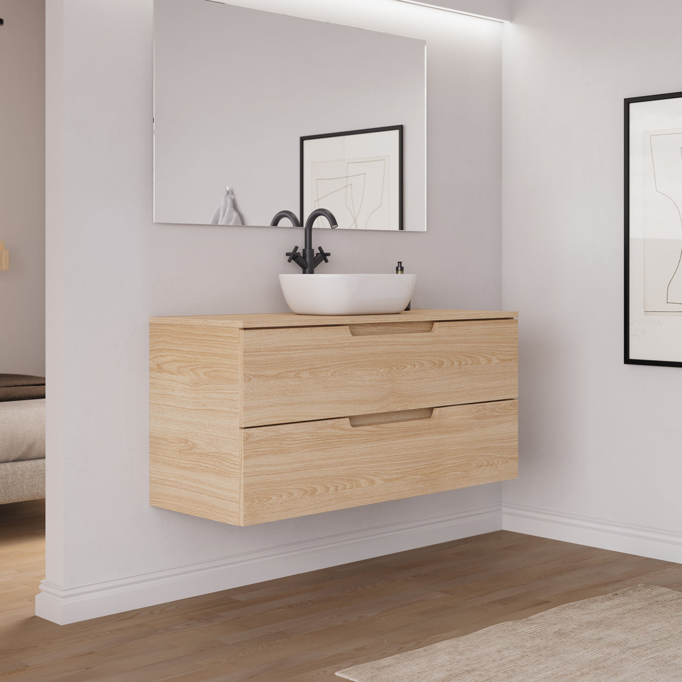 Ambiance meuble salle de bain SONRIZA 120cm roble era vasque zeus vue profil