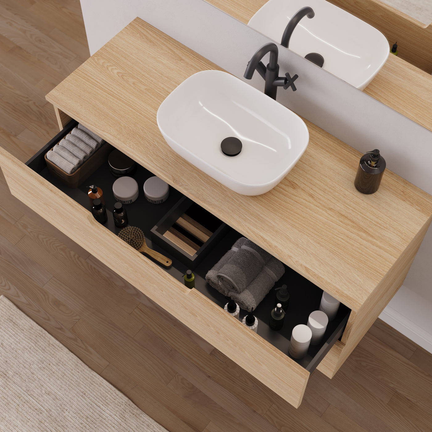 Meuble salle de bain SONRIZA 120cm roble era vasque zeus vue dessus