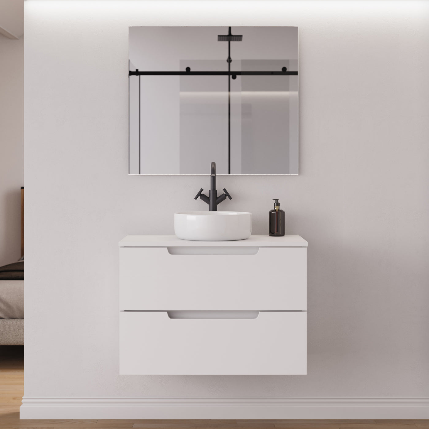 Meuble salle de bain SONRIZA 80cm blanc vasque ares miroir