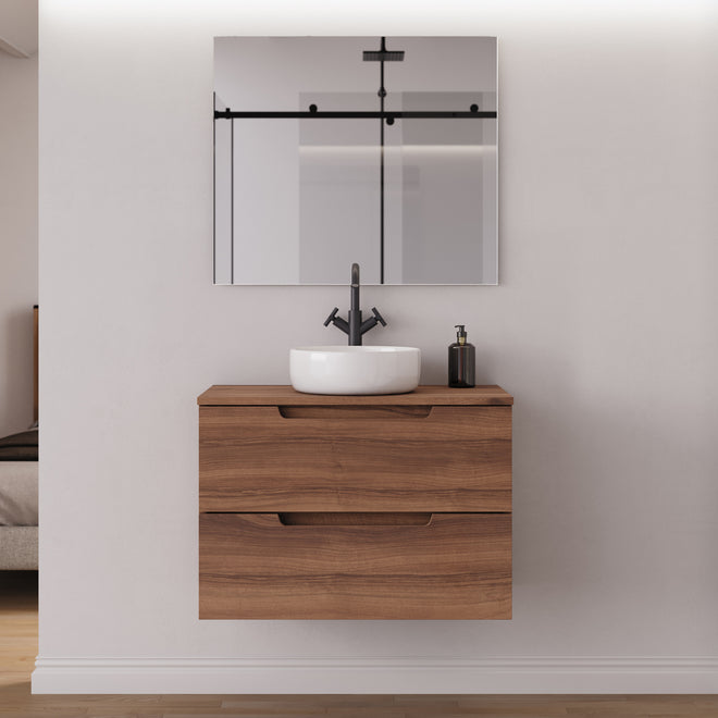 Meuble salle de bain SONRIZA 80cm noyer vasque ares miroir