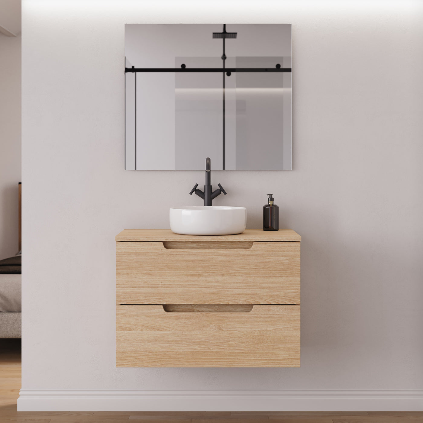 Meuble salle de bain SONRIZA 80cm roble era vasque ares miroir
