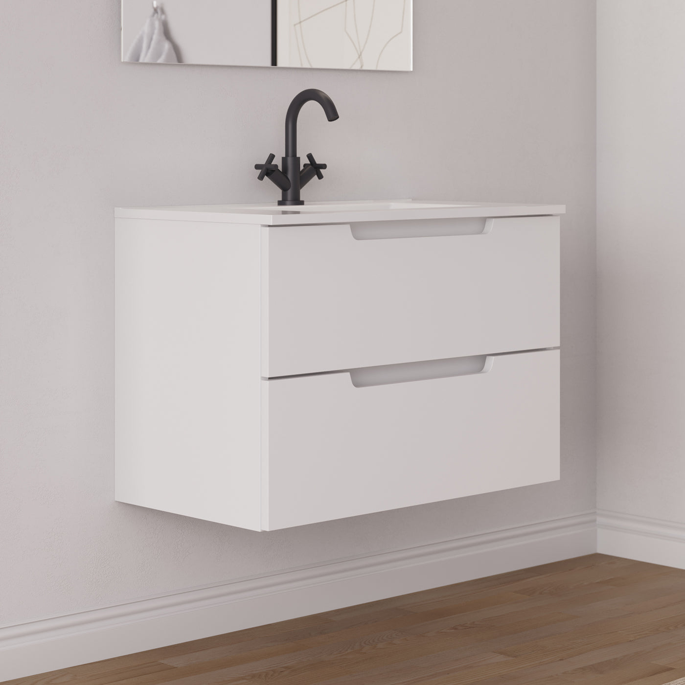 Meuble salle de bain SONRIZA 80cm blanc vue profil