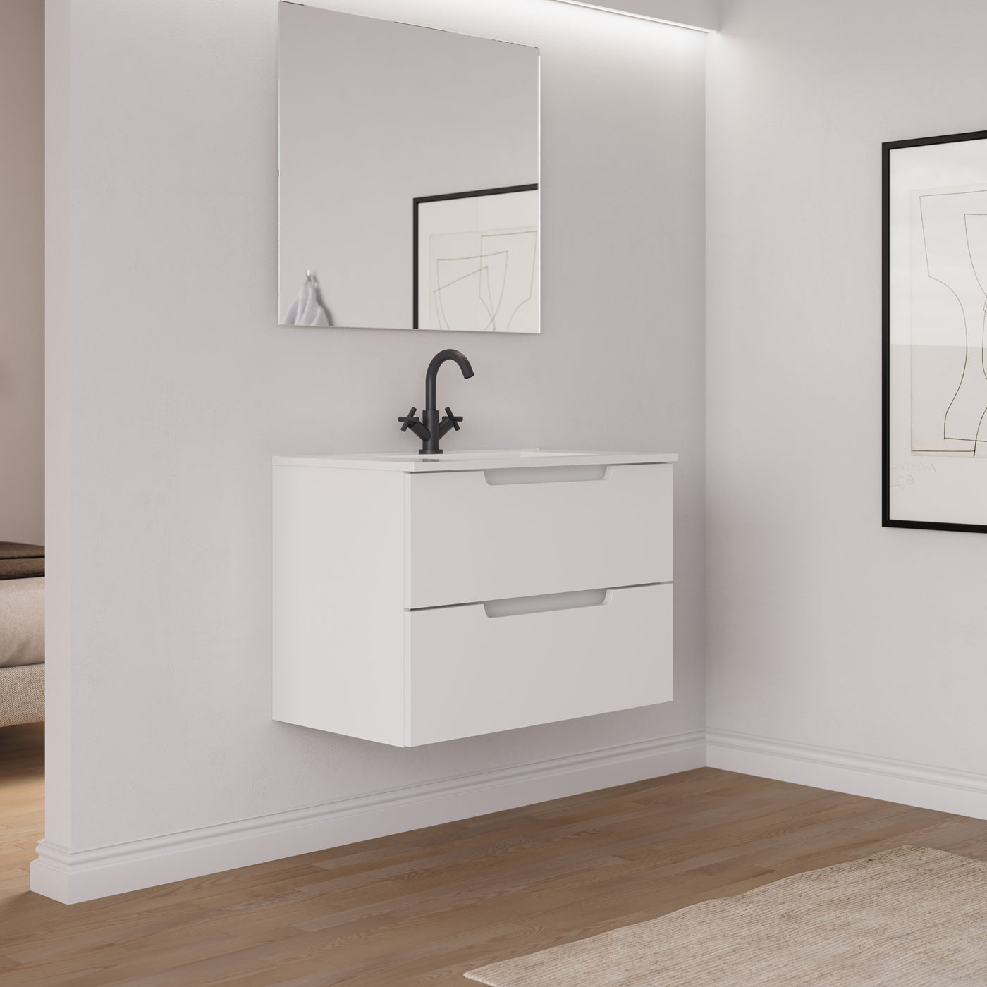 Ensemble Meuble salle de bain SONRIZA 80cm blanc vue profil