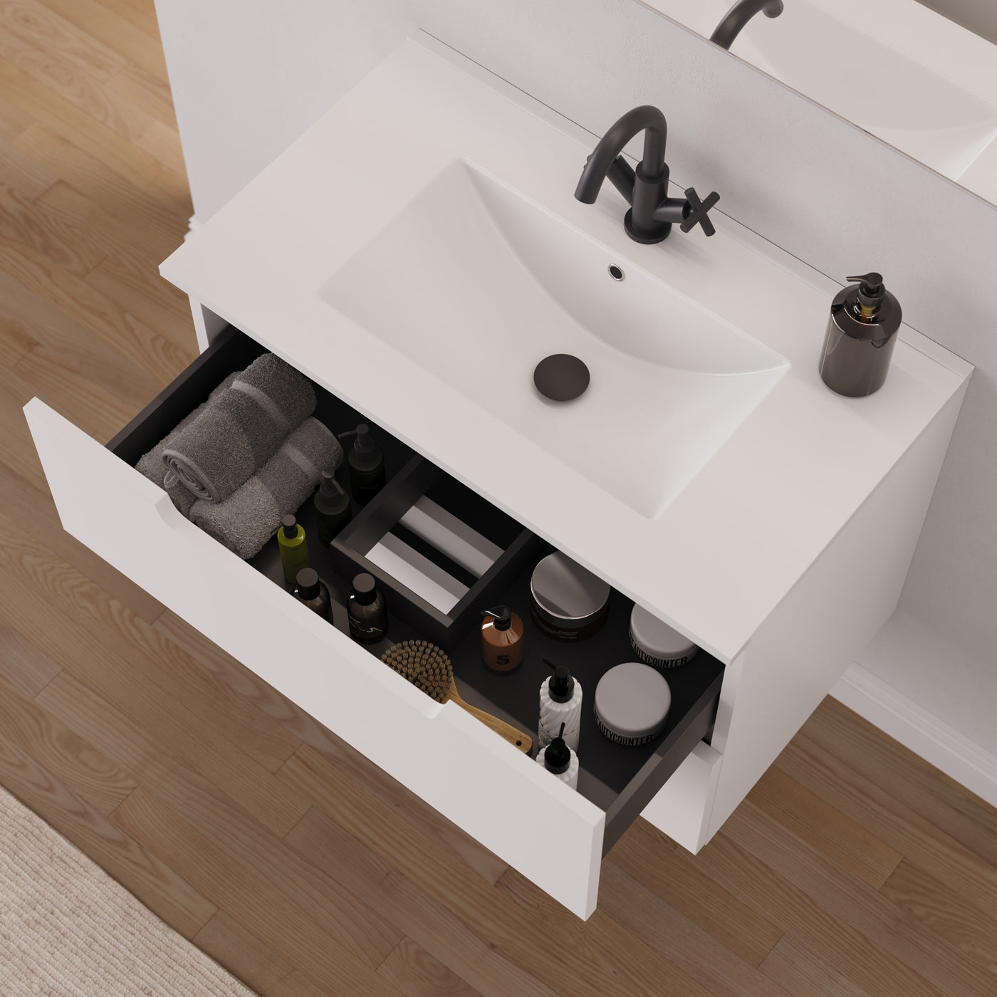 Meuble salle de bain SONRIZA 80cm blanc vue dessus