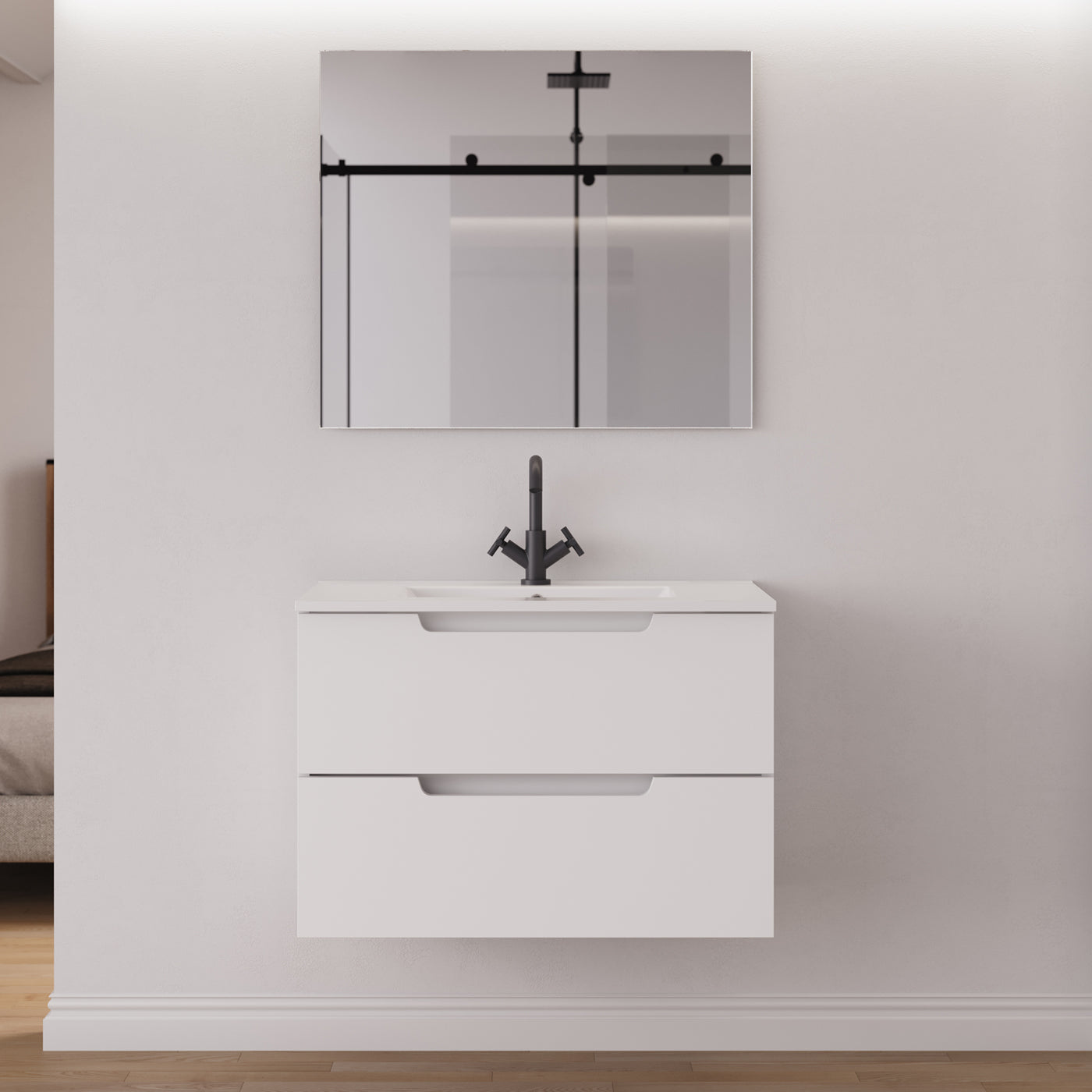 Meuble salle de bain SONRIZA 80cm blanc miroir