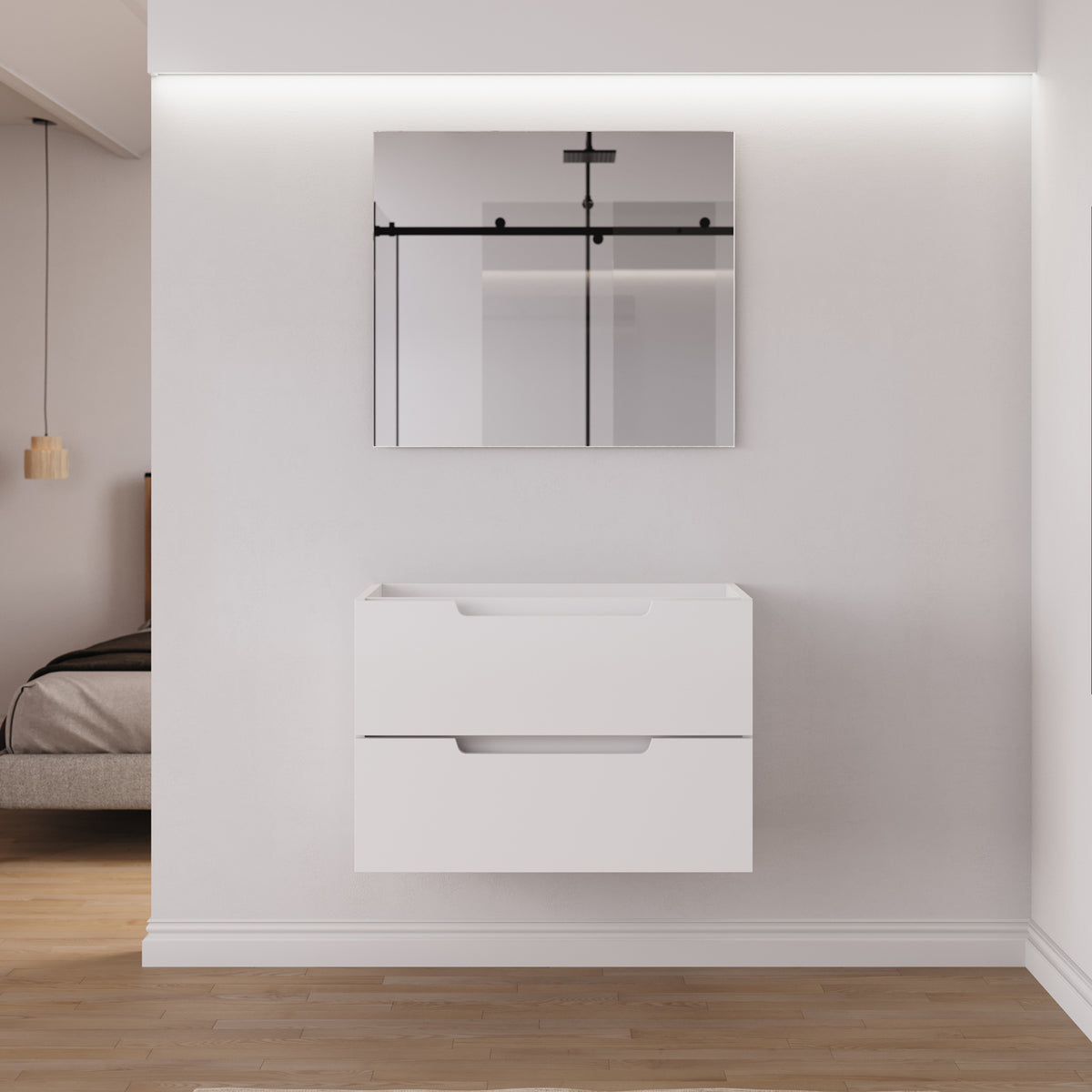 Meuble salle de bain sans vasque SONRIZA 80cm 2 tiroirs blanc