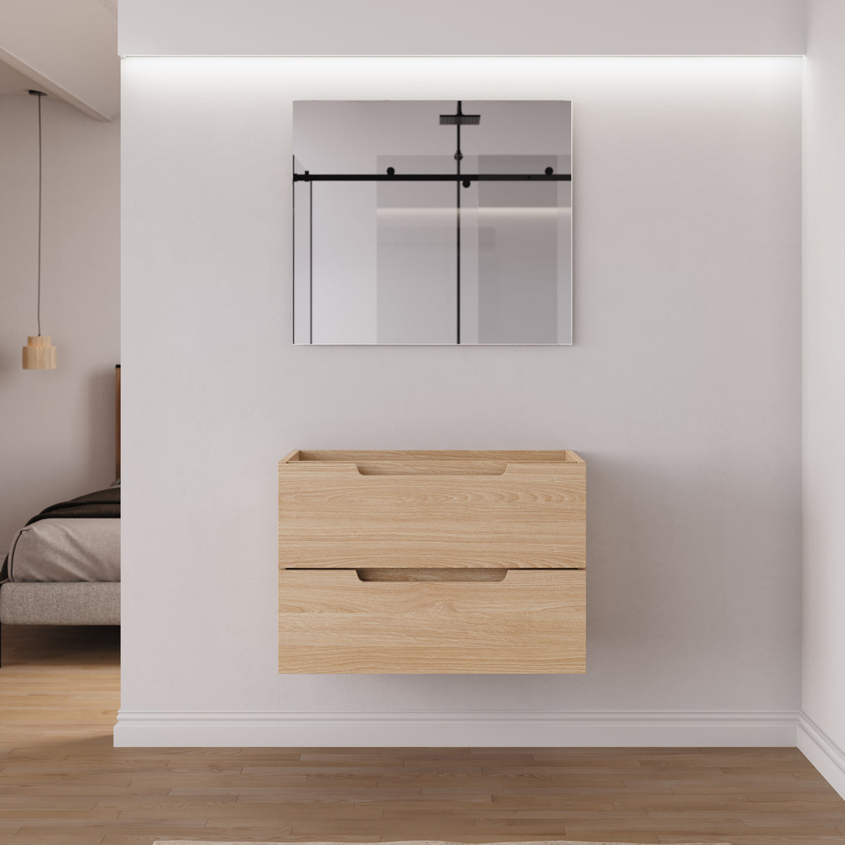 Meuble salle de bain sans vasque SONRIZA 80cm 2 tiroirs roble era
