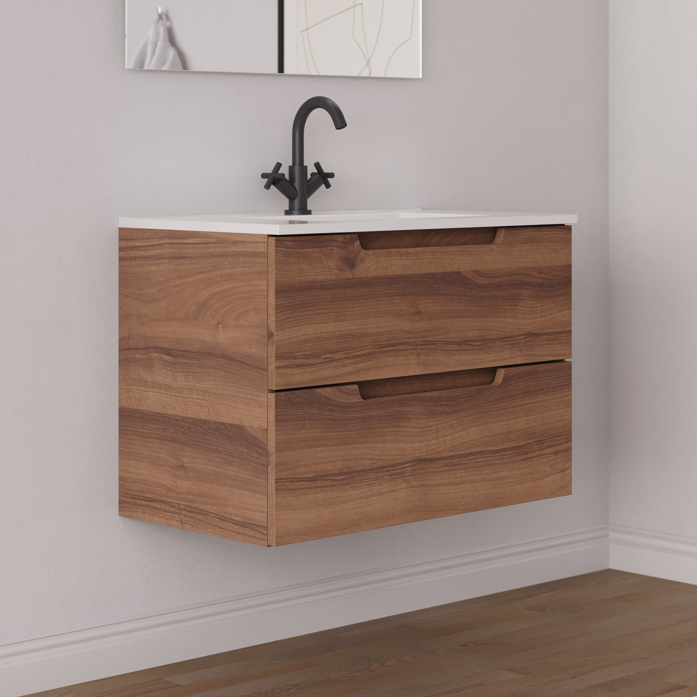 Meuble salle de bain SONRIZA 80cm noyer vue profil