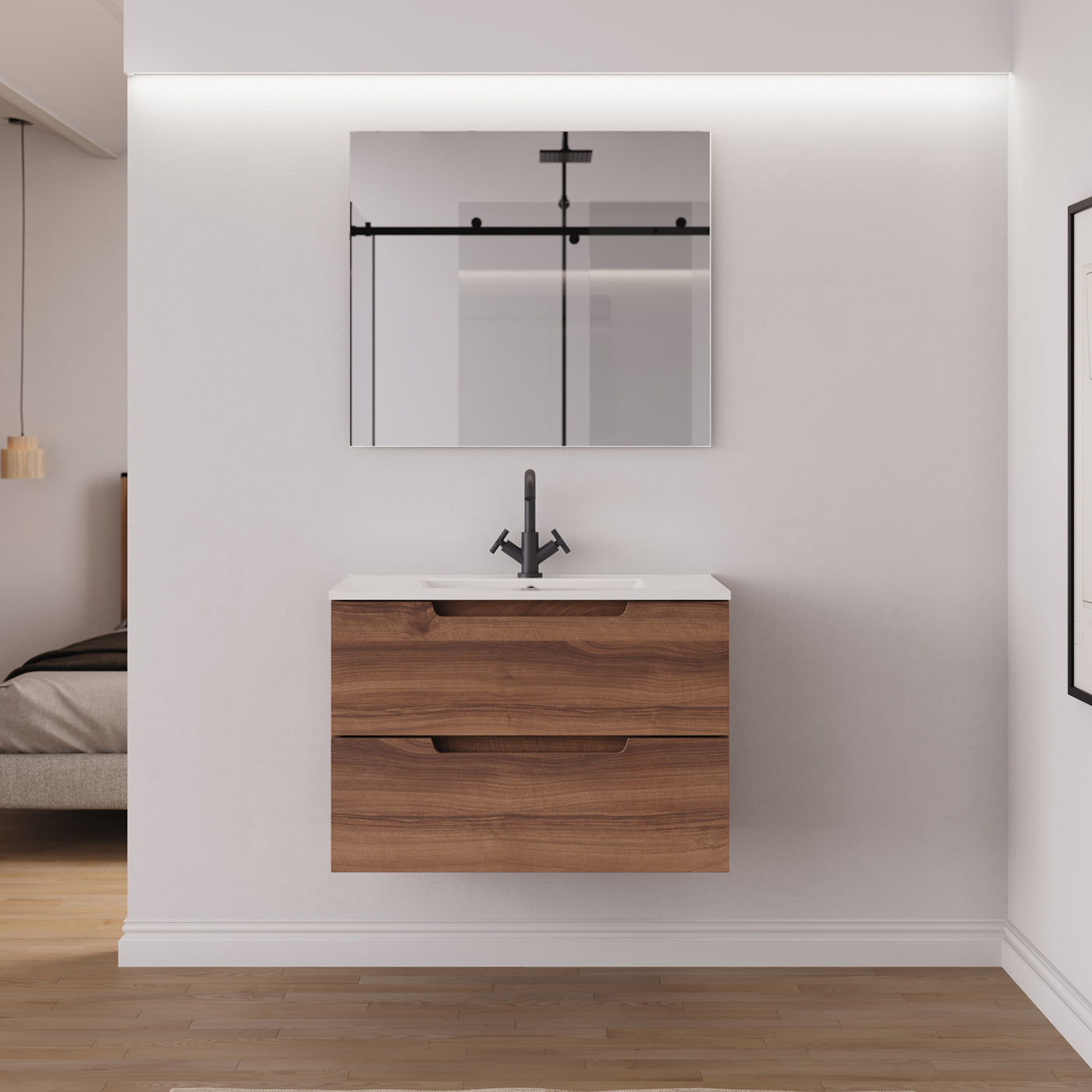 Ensemble Meuble salle de bain SONRIZA 80cm noyer