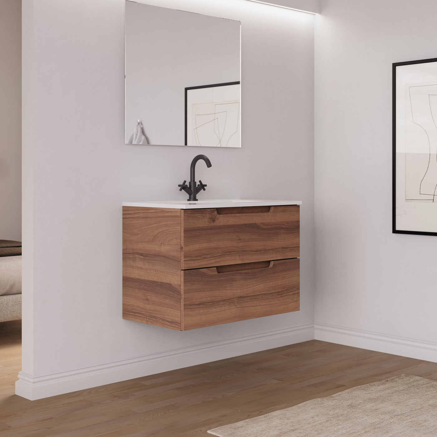 Ensemble Meuble salle de bain SONRIZA 80cm noyer vue profil