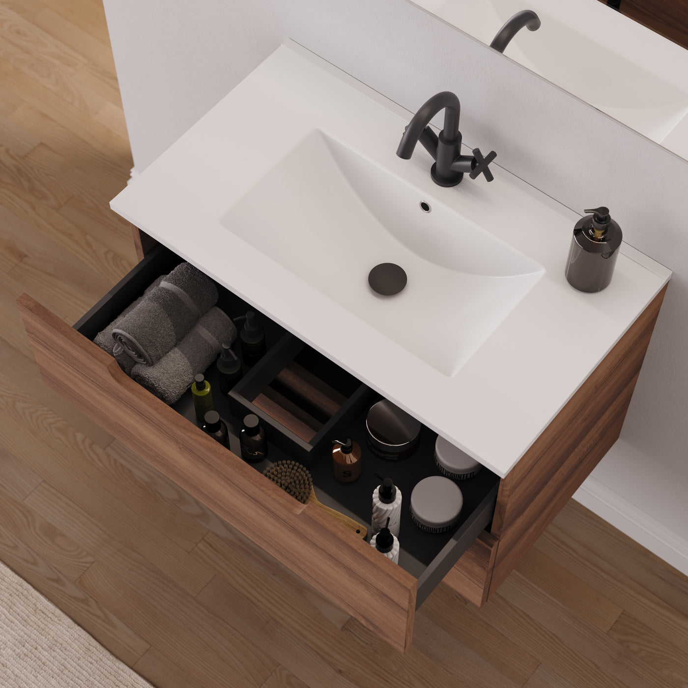 Meuble salle de bain SONRIZA 80cm noyer vue dessus