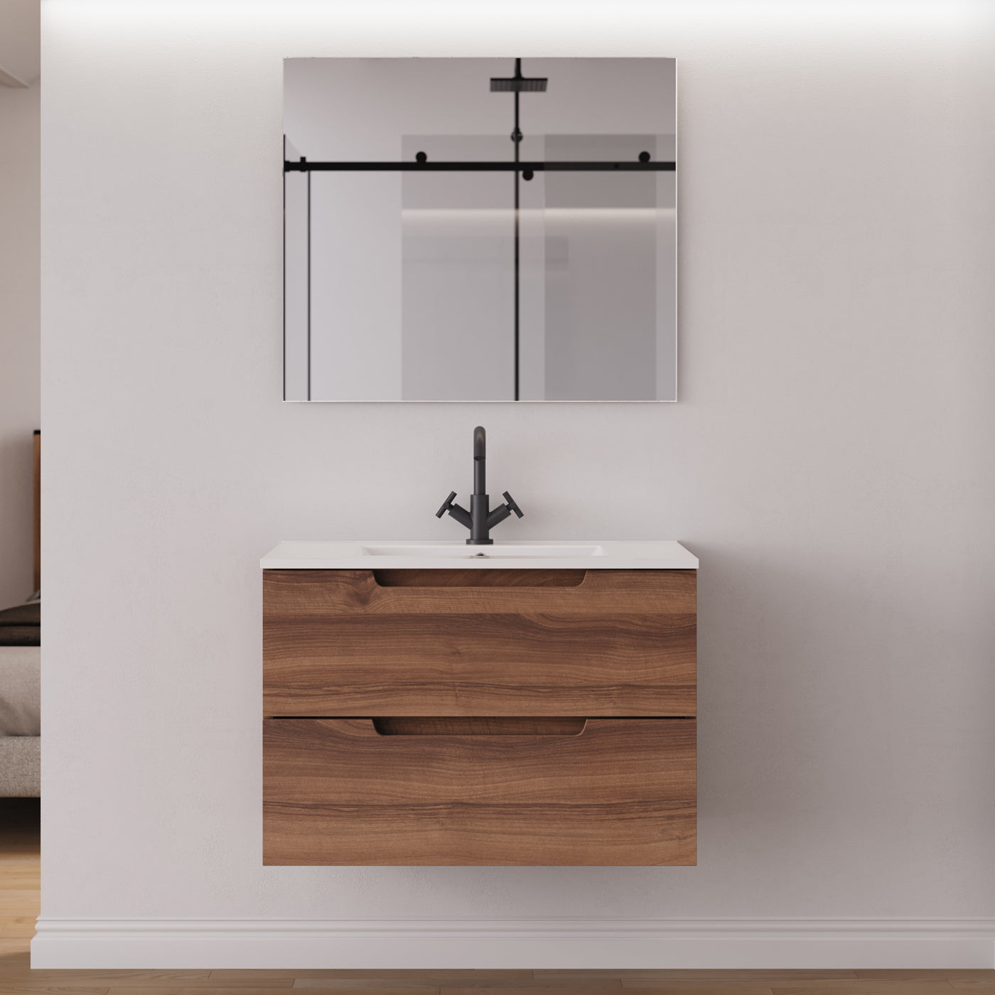 Meuble salle de bain SONRIZA 80cm noyer miroir