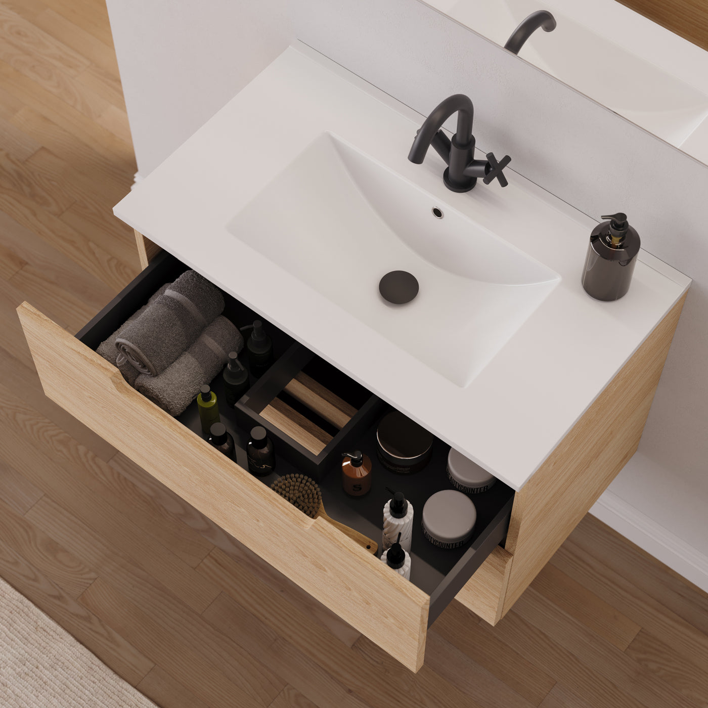 Meuble salle de bain SONRIZA 80cm roble era vue dessus