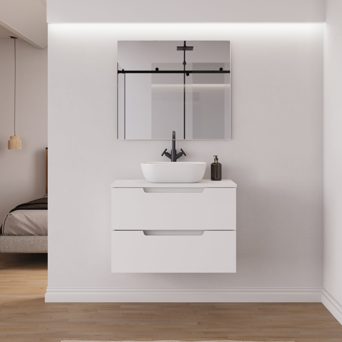Ambiance meuble salle de bain SONRIZA 80cm blanc vasque zeus