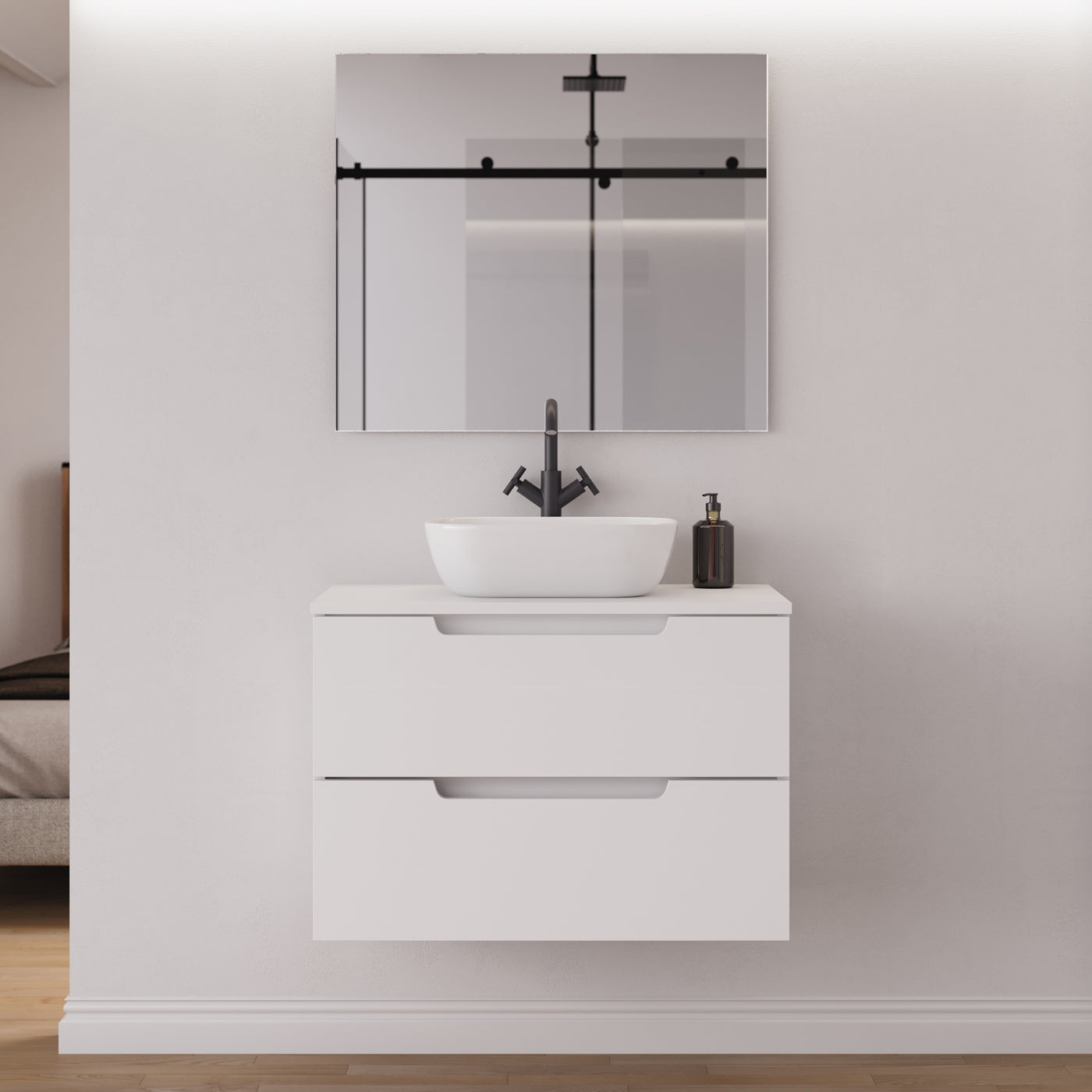 Meuble salle de bain SONRIZA 80cm blanc vasque zeus miroir
