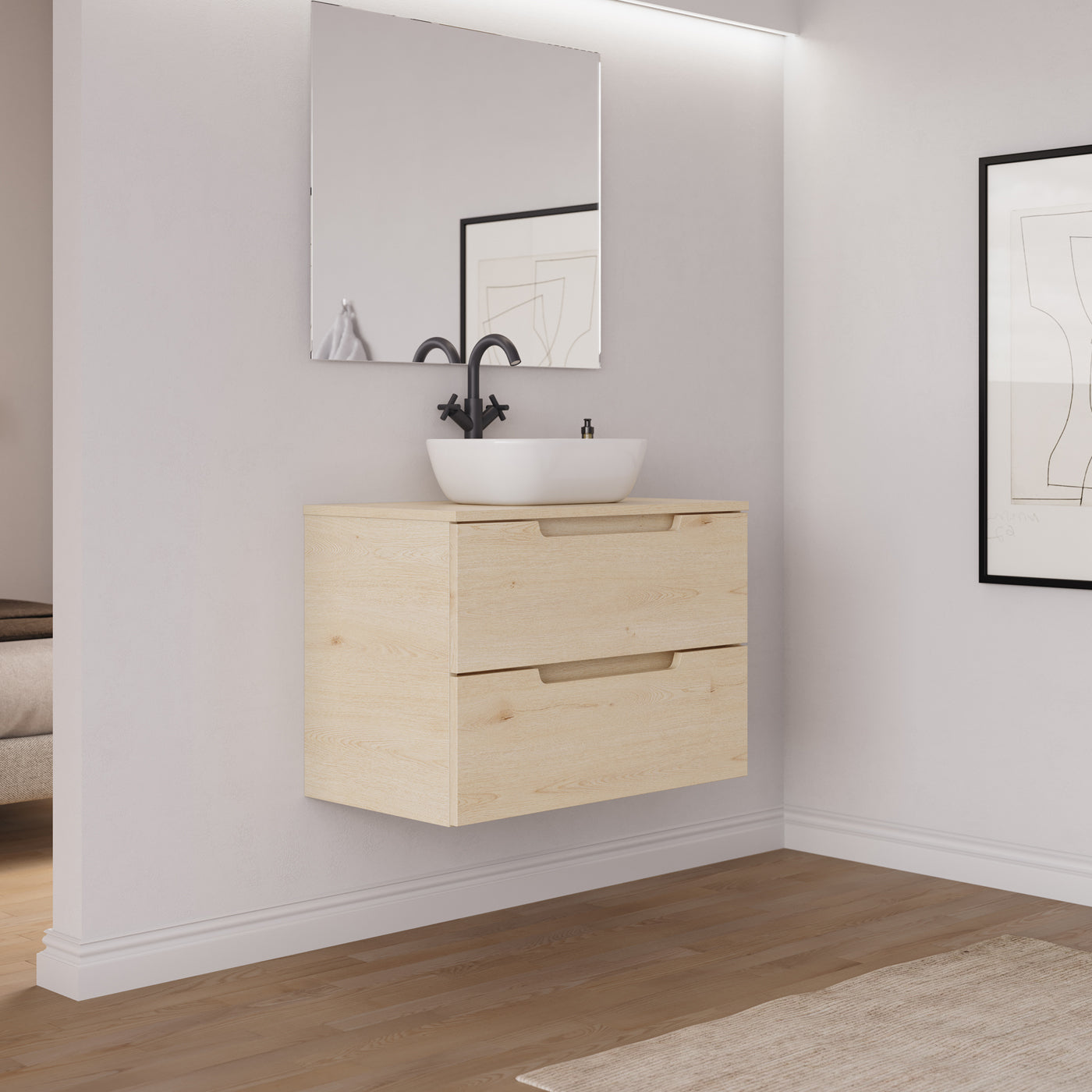 Ambiance meuble salle de bain SONRIZA 80cm calima vasque zeus vue profil