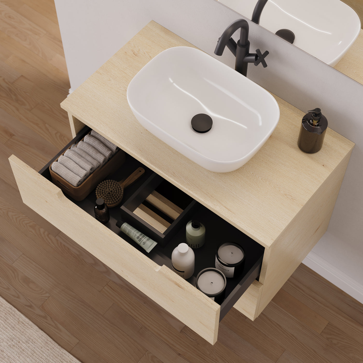 Meuble salle de bain SONRIZA 80cm calima vasque zeus vue dessus