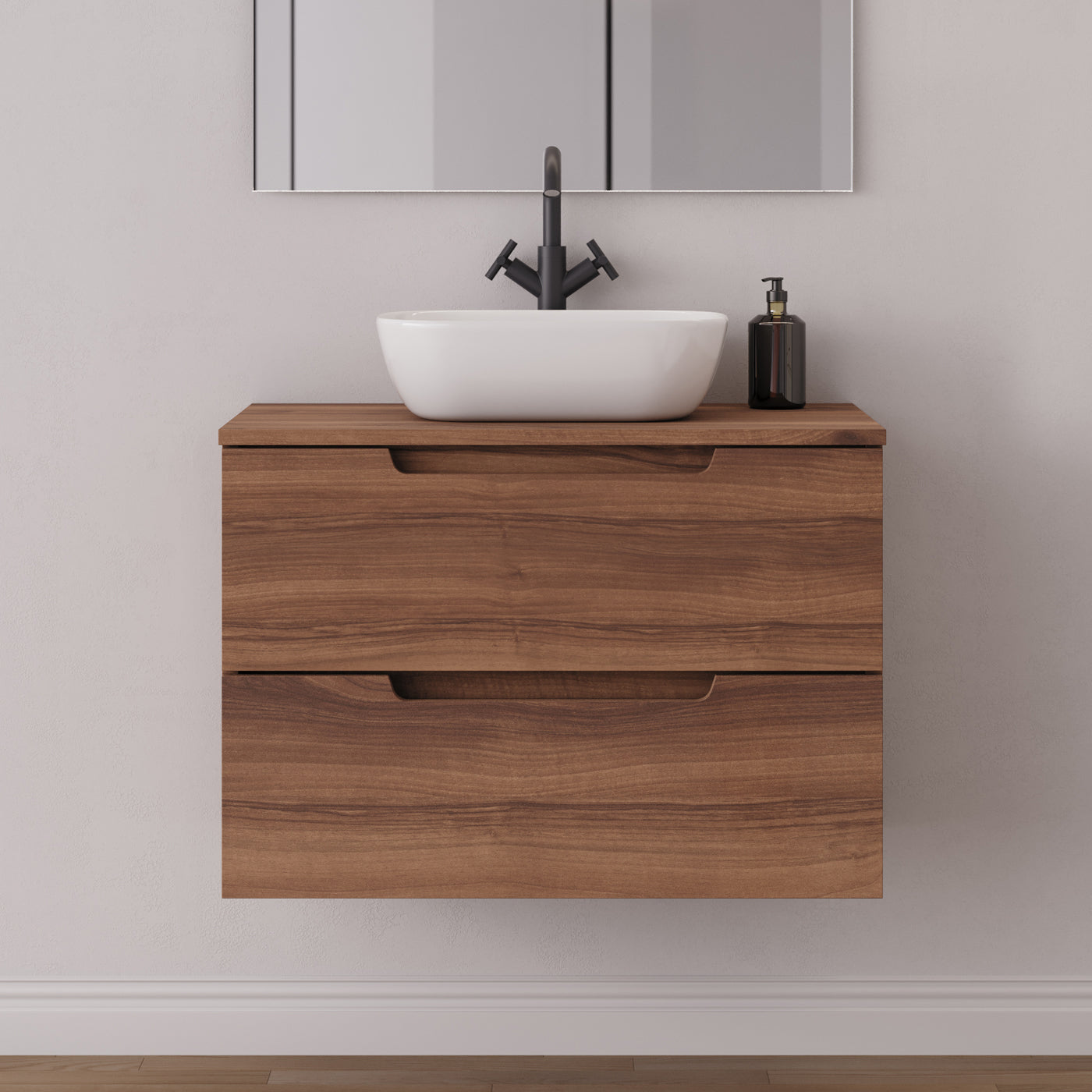 Meuble salle de bain SONRIZA 80cm noyer vasque zeus