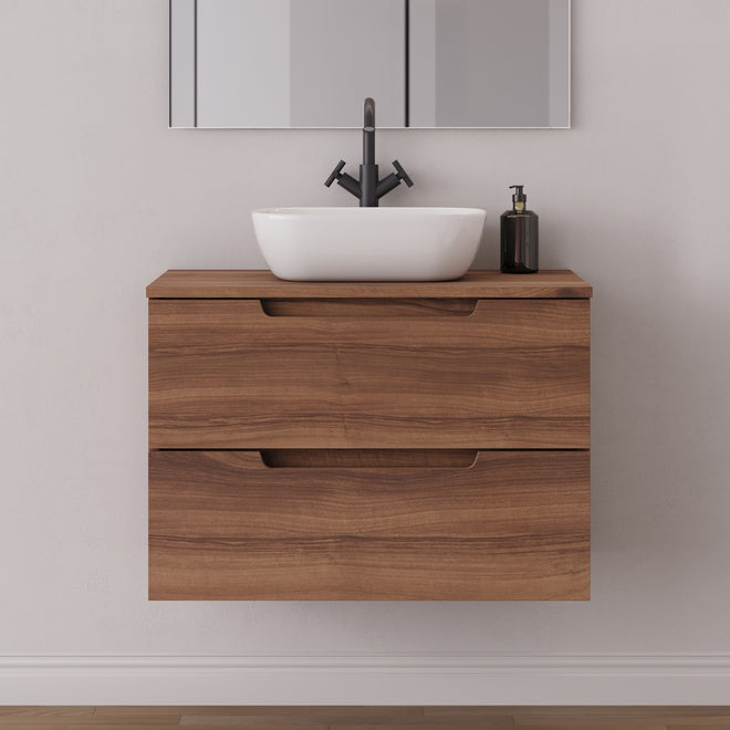 Meuble salle de bain SONRIZA 80cm noyer vasque zeus