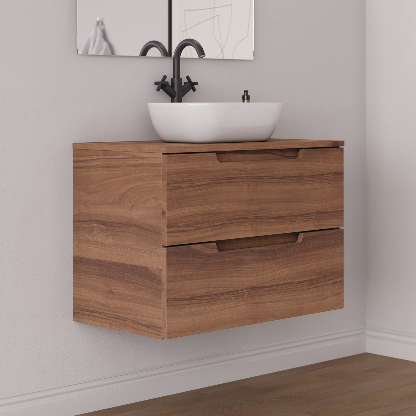 Meuble salle de bain SONRIZA 80cm noyer vasque zeus vue profil
