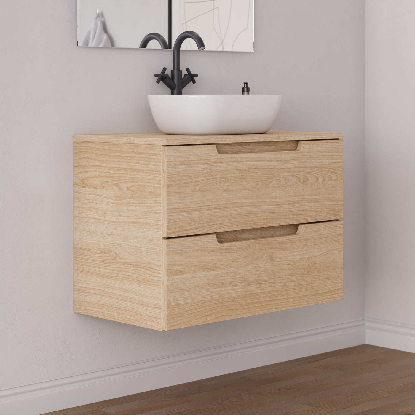 Meuble salle de bain SONRIZA 80cm roble era vasque zeus vue profil