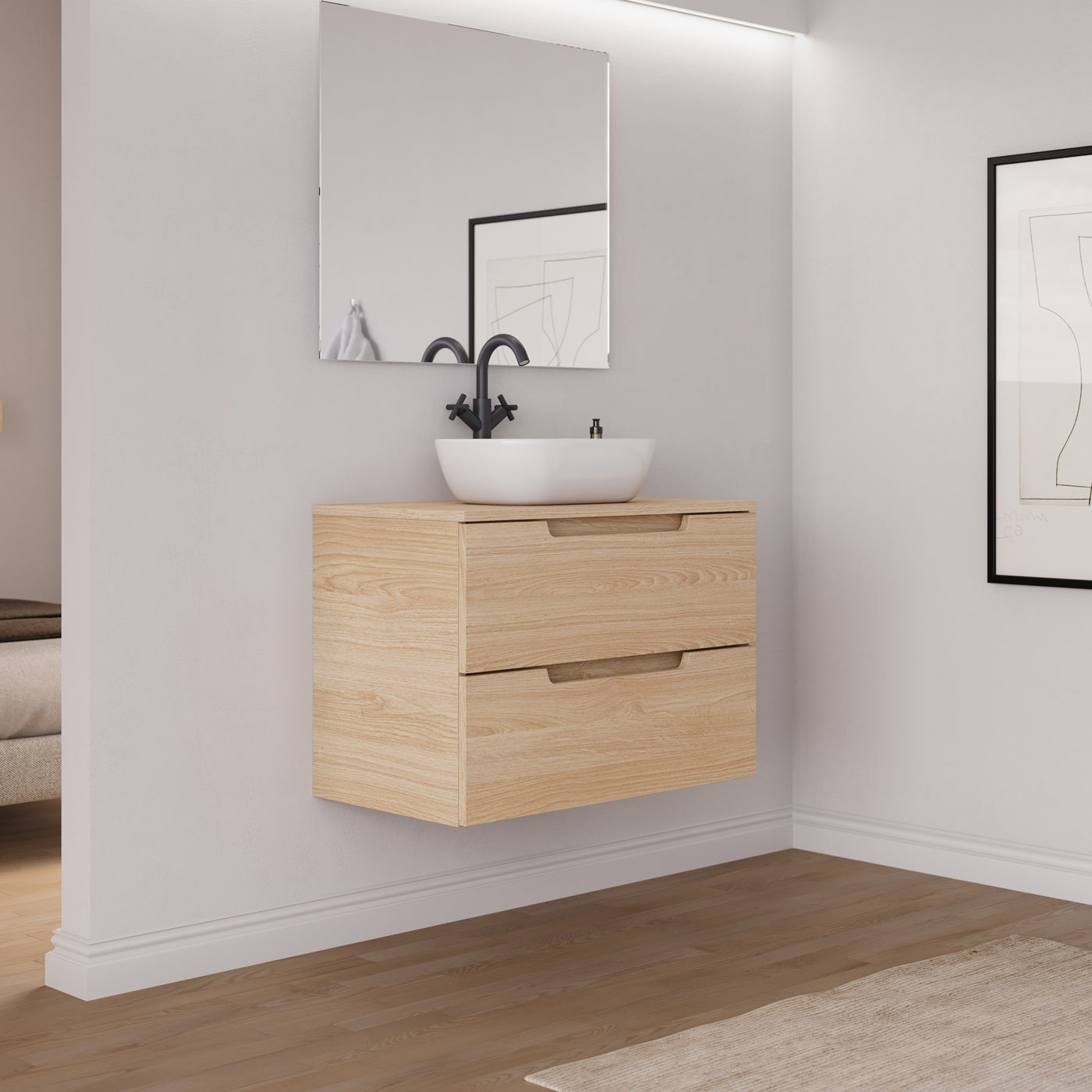 Ambiance meuble salle de bain SONRIZA 80cm roble era vasque zeus vue profil