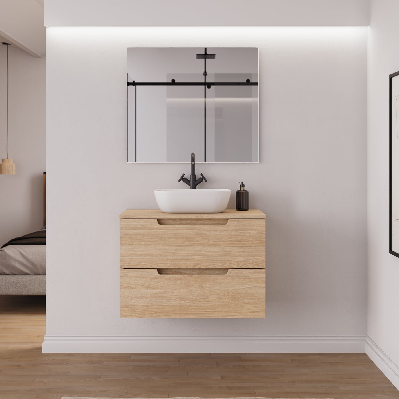 Ambiance meuble salle de bain SONRIZA 80cm roble era vasque zeus