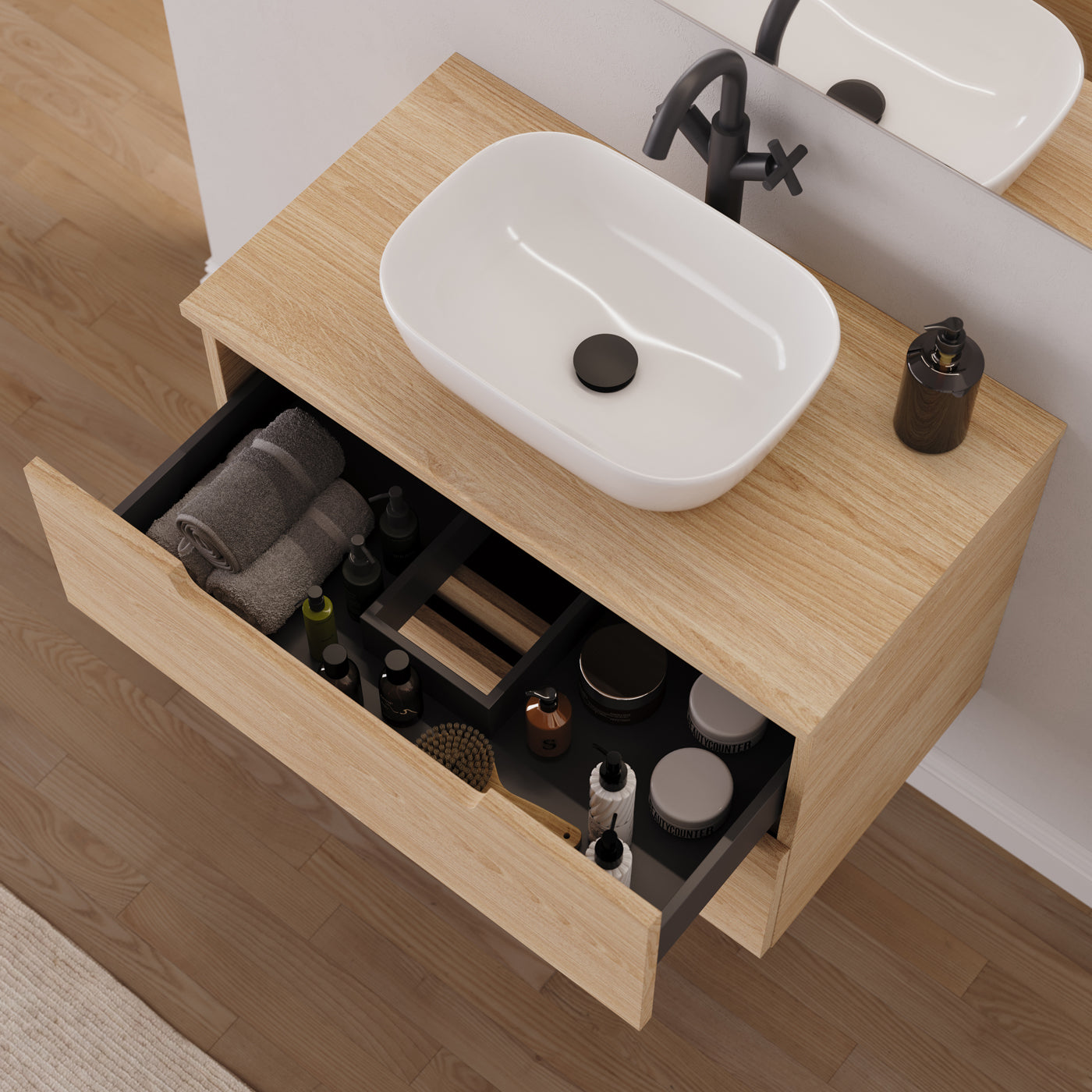 Meuble salle de bain SONRIZA 80cm roble era vasque zeus vue dessus