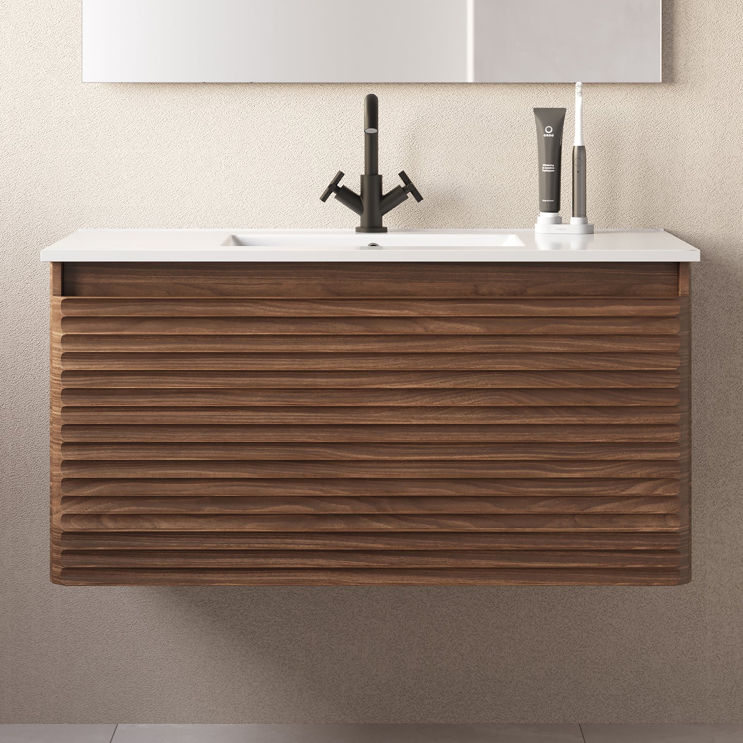 Meuble de salle de bain 100cm simple vasque - 2 tiroirs - sans miroir - SUZA