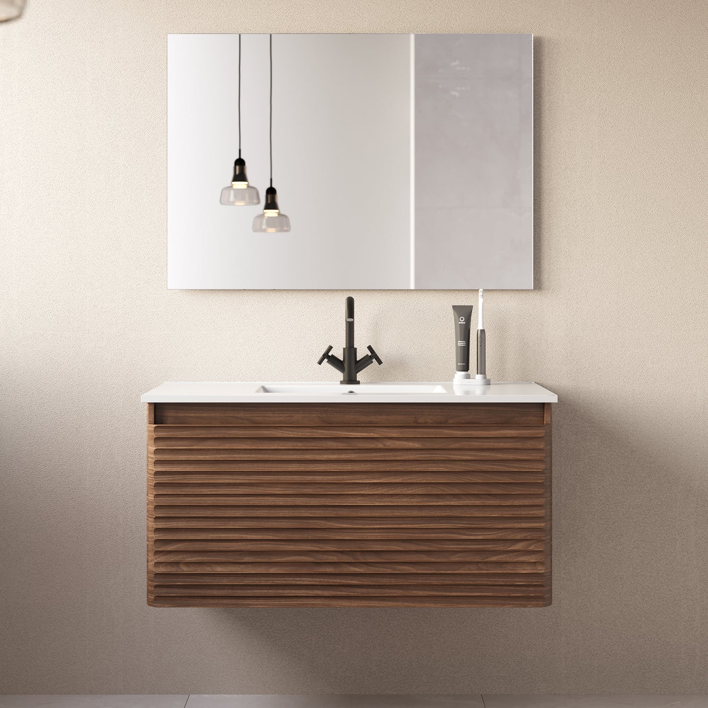 Meuble de salle de bain 100cm simple vasque - 2 tiroirs - sans miroir - SUZA