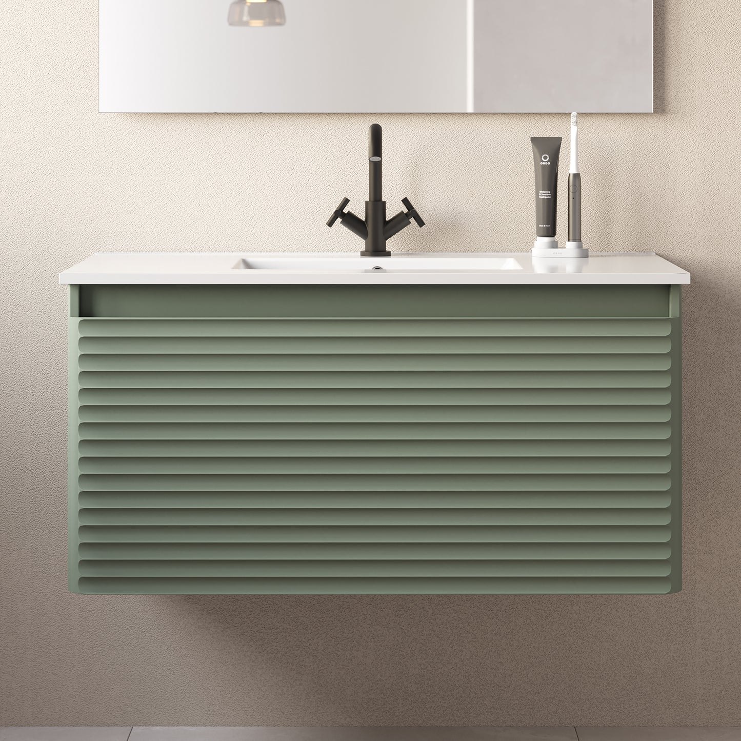 Meuble de salle de bain 100cm simple vasque - 2 tiroirs - sans miroir - SUZA