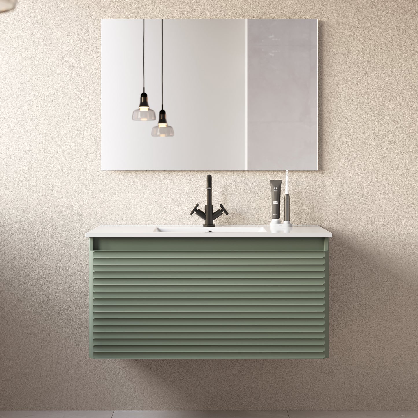 Meuble de salle de bain 100cm simple vasque - 2 tiroirs - sans miroir - SUZA