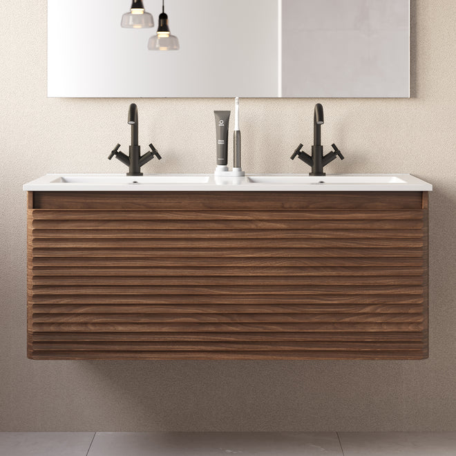 Meuble de salle de bain 120cm double vasque - 2 tiroirs - sans miroir - SUZA