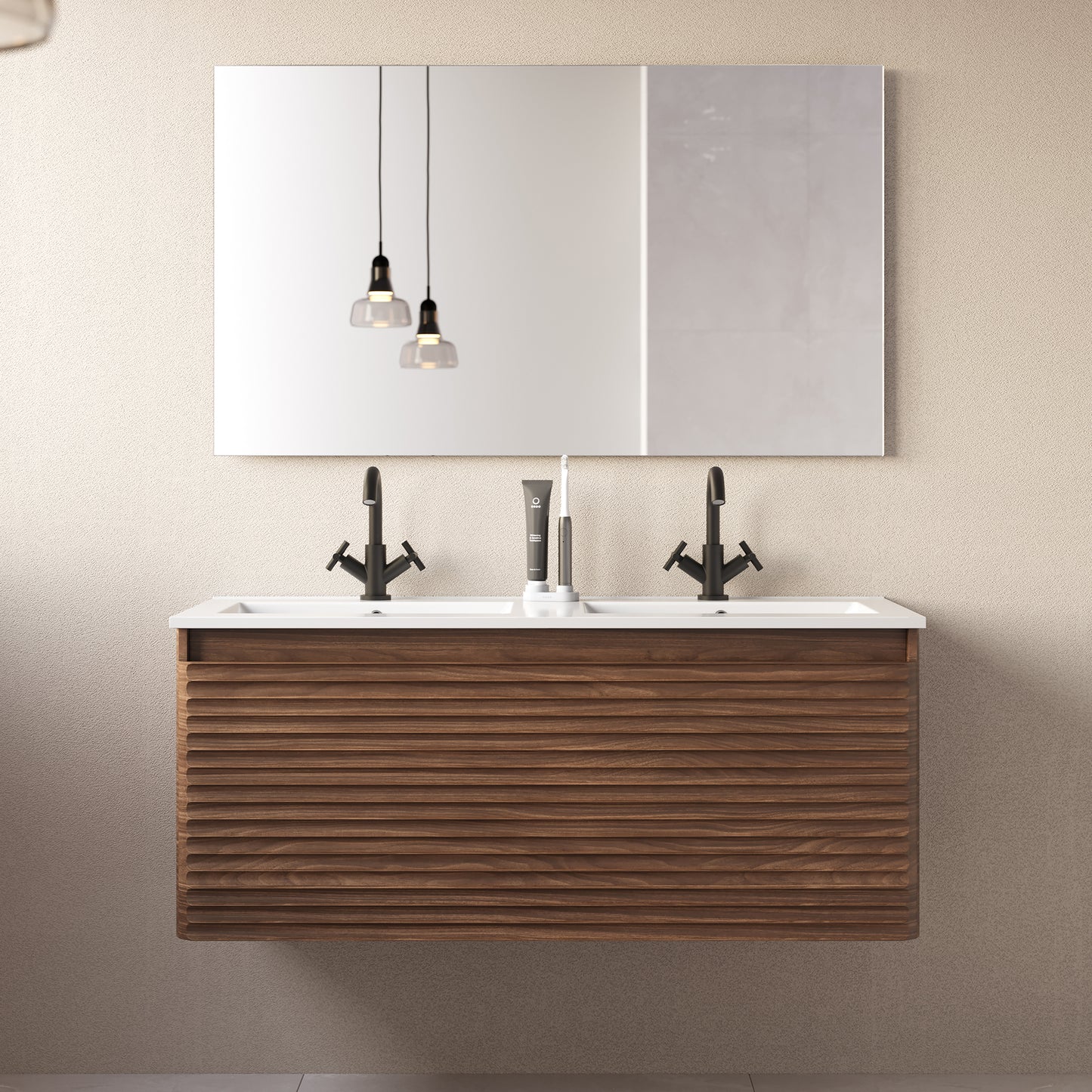 Meuble de salle de bain 120cm double vasque - 2 tiroirs - SUZA