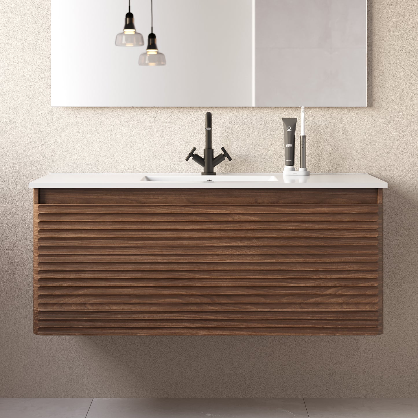 Meuble de salle de bain 120cm simple vasque - 2 tiroirs - SUZA