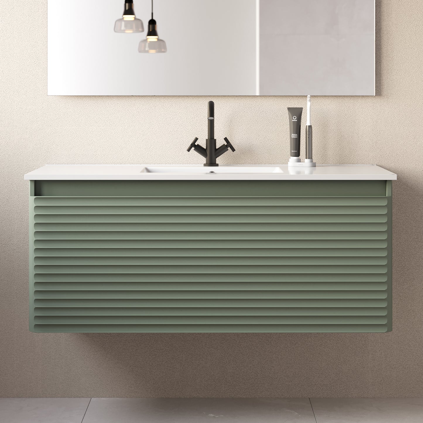 Meuble de salle de bain 120cm simple vasque - 2 tiroirs - SUZA