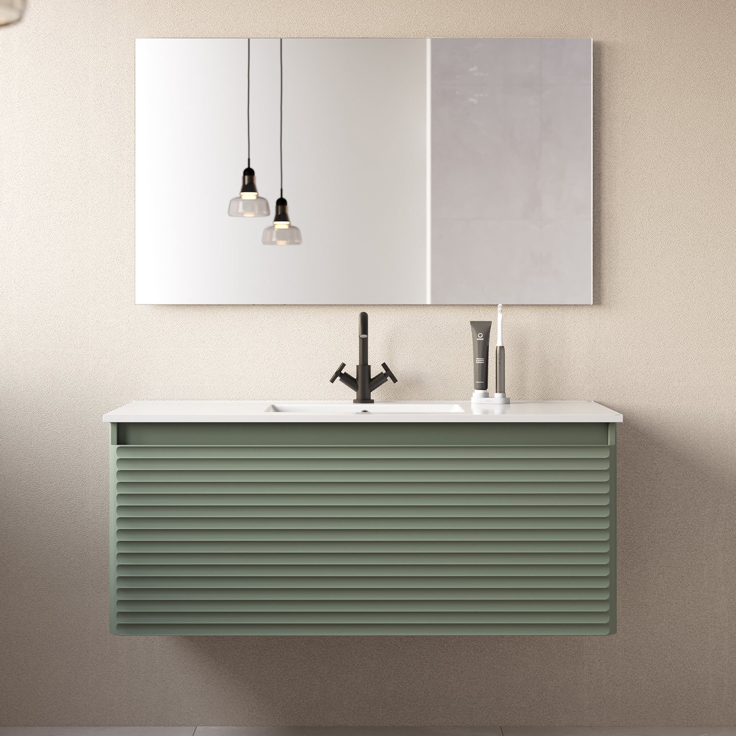Meuble de salle de bain 120cm simple vasque - 2 tiroirs - SUZA