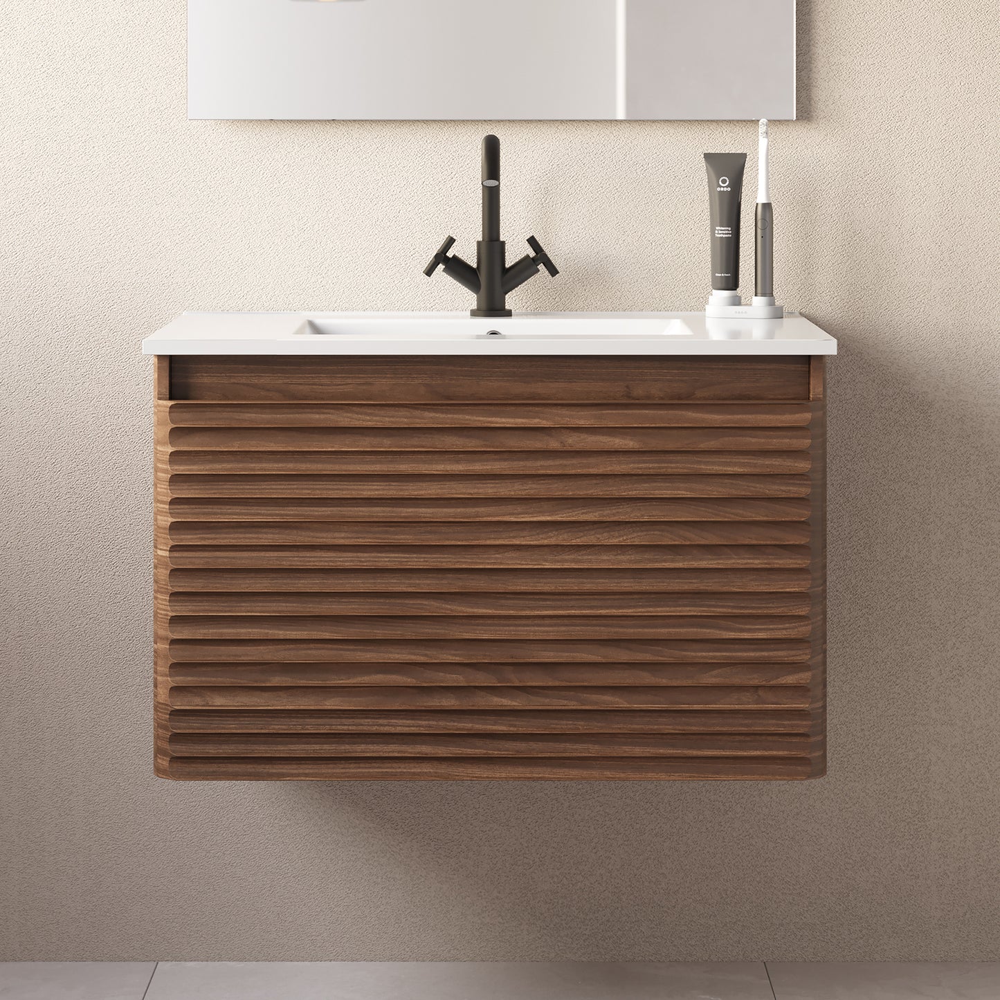 Meuble de salle de bain 80cm simple vasque - 2 tiroirs - SUZA