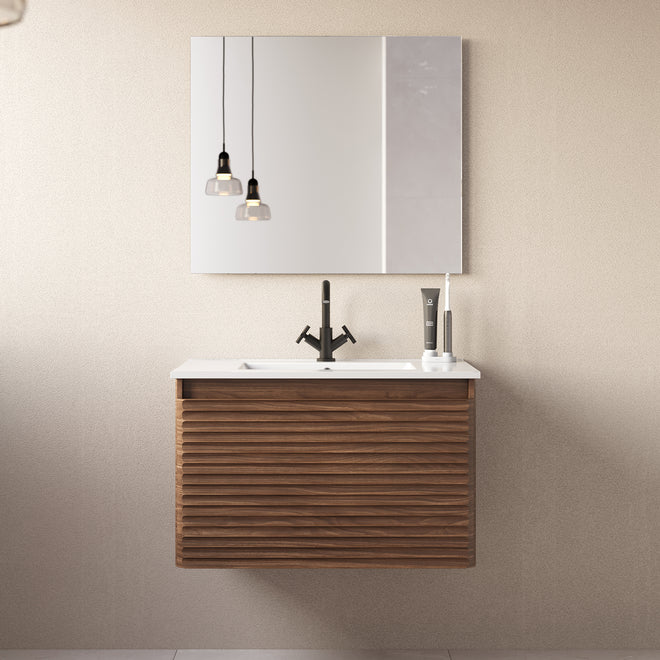 Meuble de salle de bain 80cm simple vasque - 2 tiroirs - SUZA