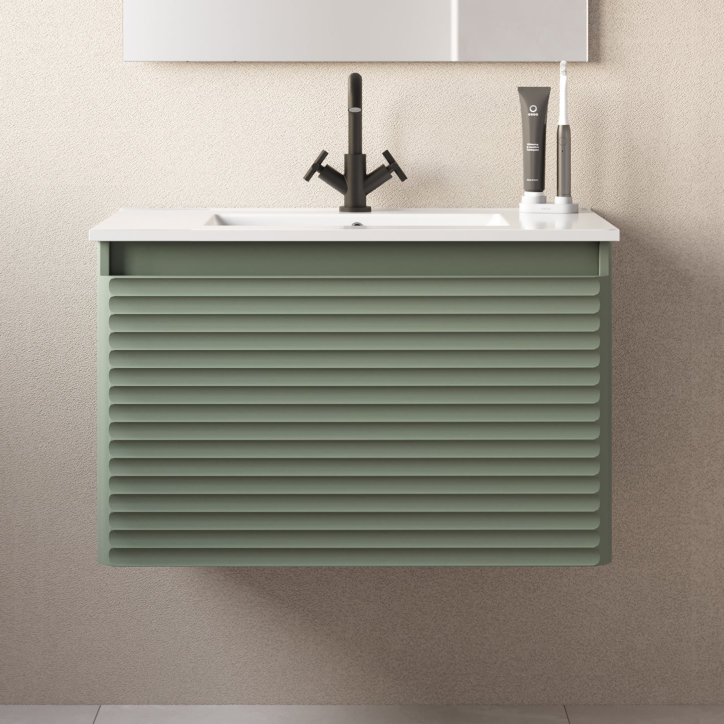 Meuble de salle de bain 80cm simple vasque - 2 tiroirs - SUZA