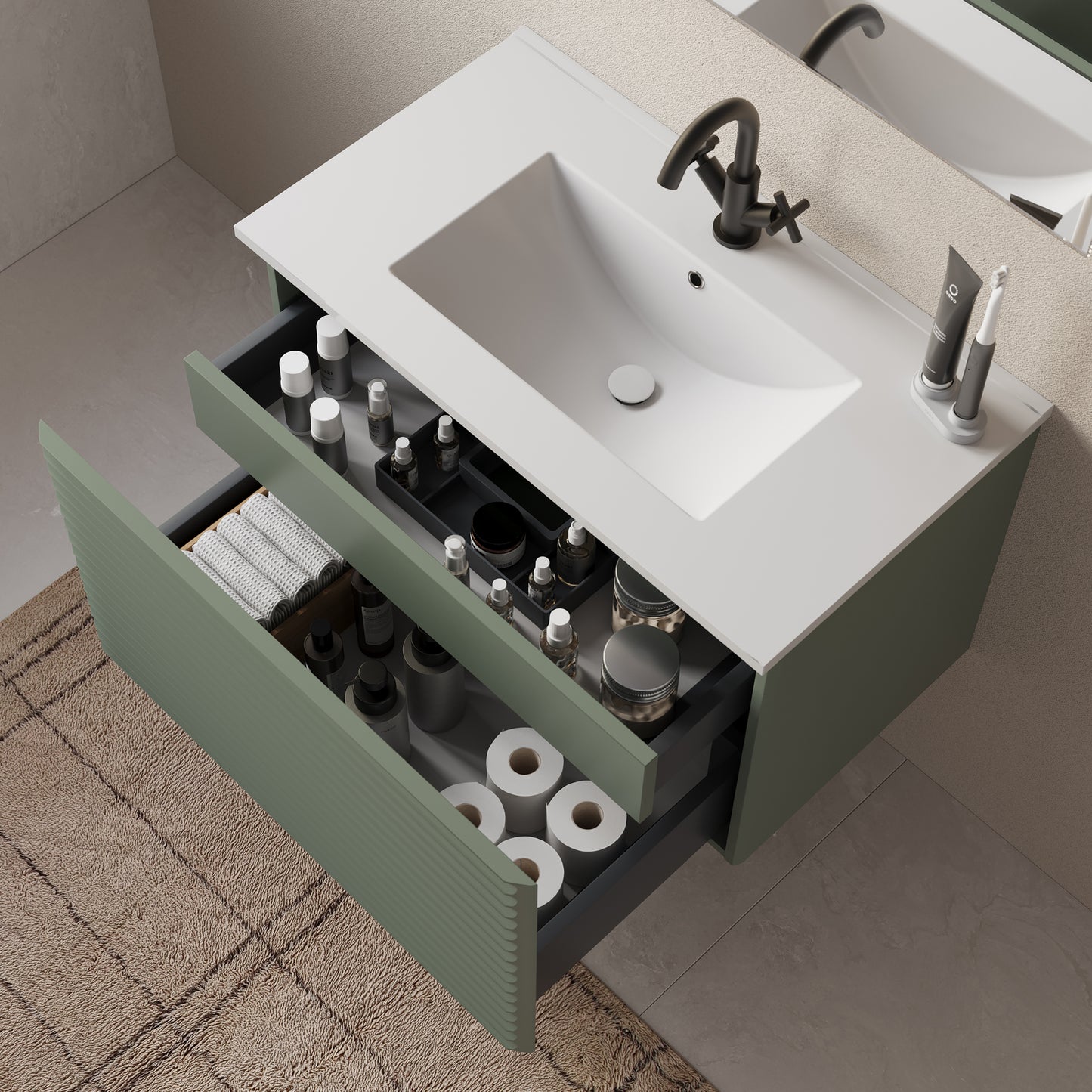 Meuble de salle de bain 80cm simple vasque - 2 tiroirs - SUZA