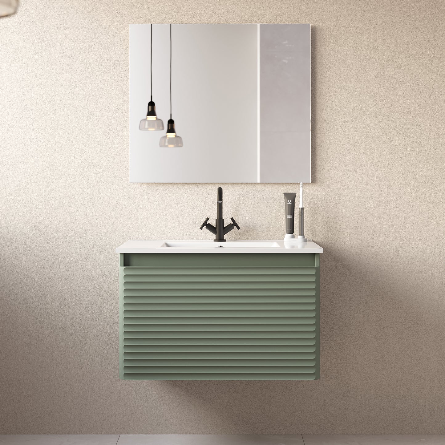Meuble de salle de bain 80cm simple vasque - 2 tiroirs - SUZA