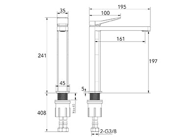 Dimensions mitigeur Ritmo
