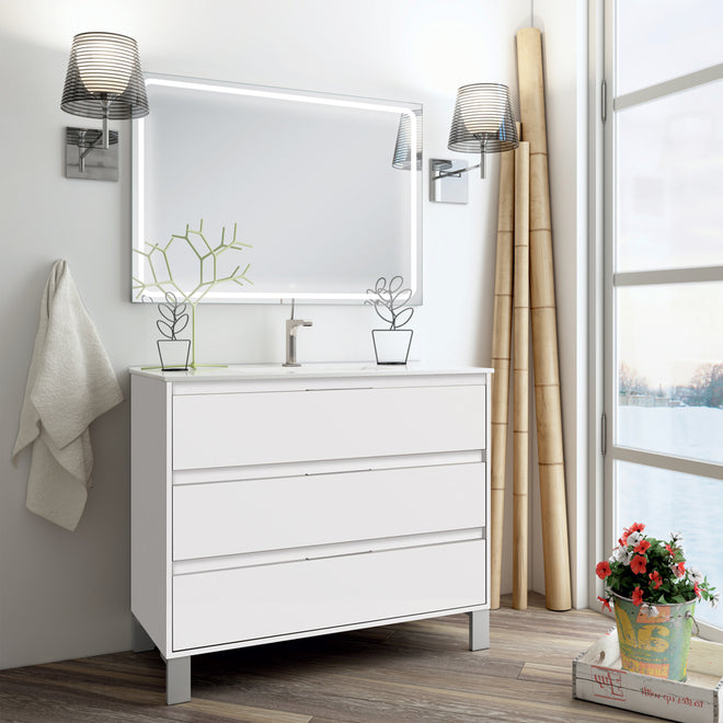 Meuble de salle de bain TIRIS 3C 80 100 cm blanc miroir Veldi