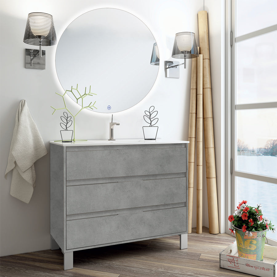 Meuble de salle de bain TIRIS 3C 80 Ciment miroir Solen